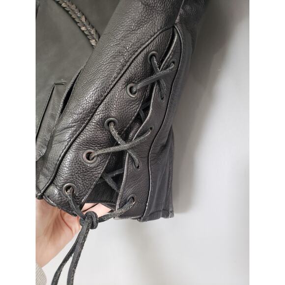 Vintage Vanguard Cowhide Black Leather Jacket Small MOTORCYCLE RIDING LINED 90s - Picture 4 of 16